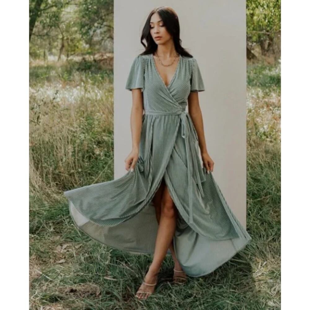 Baltic Born Andi  Velvet Wrap Midi Dress Dusty Sage Green Size XS, cottage/boho